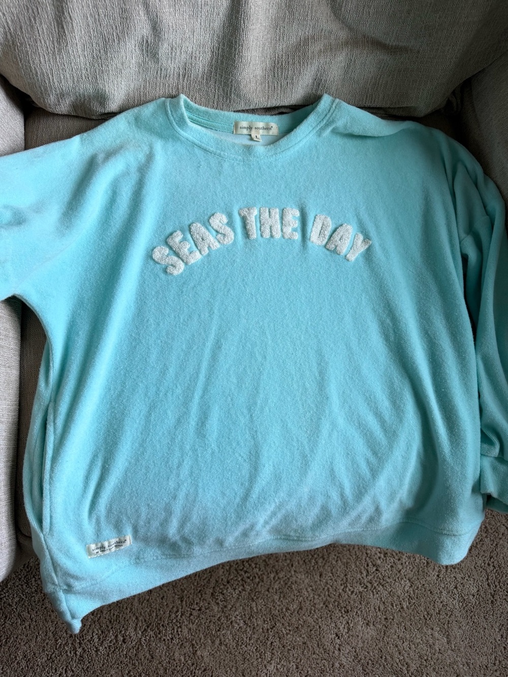 Simply Southern Light Aqua "Seas The Day" Pullover Sweatshirt